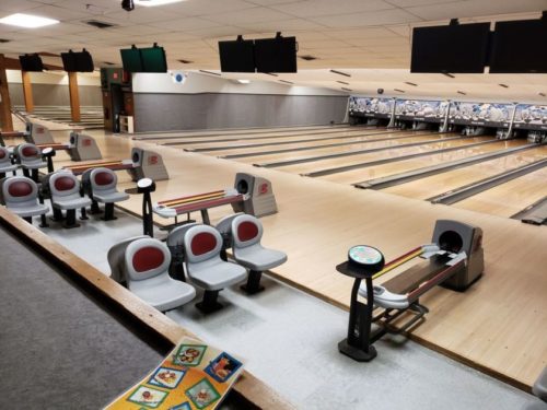 Bowling alley lanes at Falls Bowl