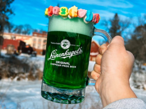 Leinie Lodge Green Beer with Lucky Charm Rim